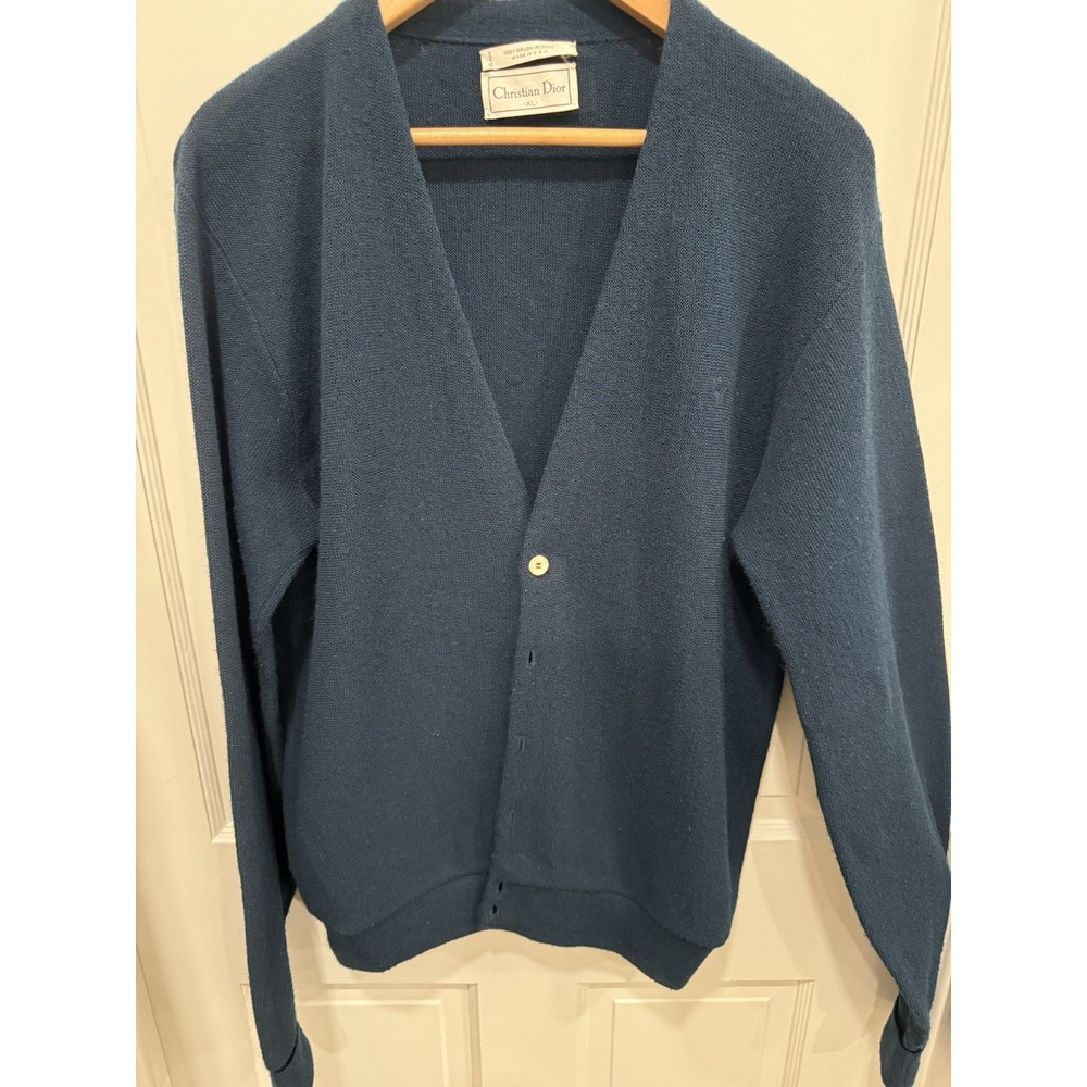 Vtg Christian Dior Mens Cardigan Sweater Navy XL Designer Classic Old Money Vibe